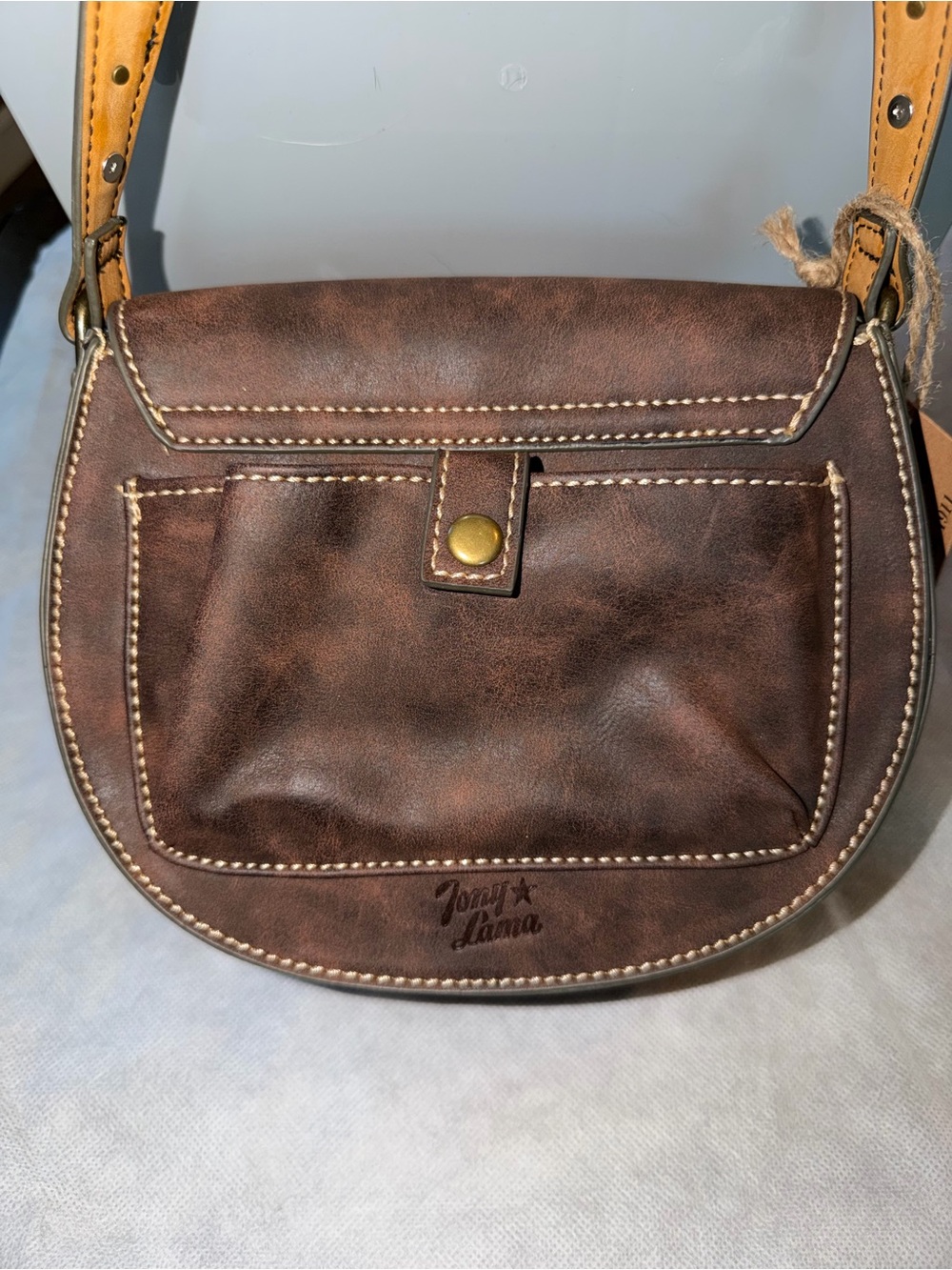 Tony Lama Brown Leather Crossbody with Multicolor Aztec Accent - Picture 4 of 8